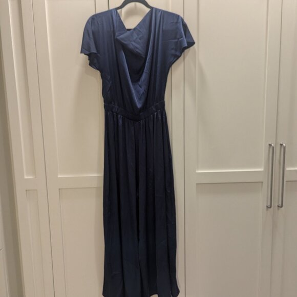 Navy Blue Silk Jumpsuit Size 8 - Picture 4 of 5